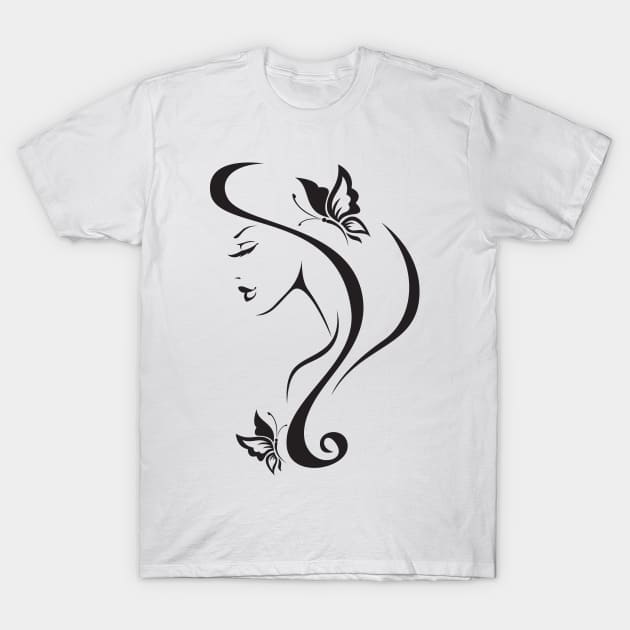 Woman Face with Butterflies T-Shirt by Cool Abstract Design